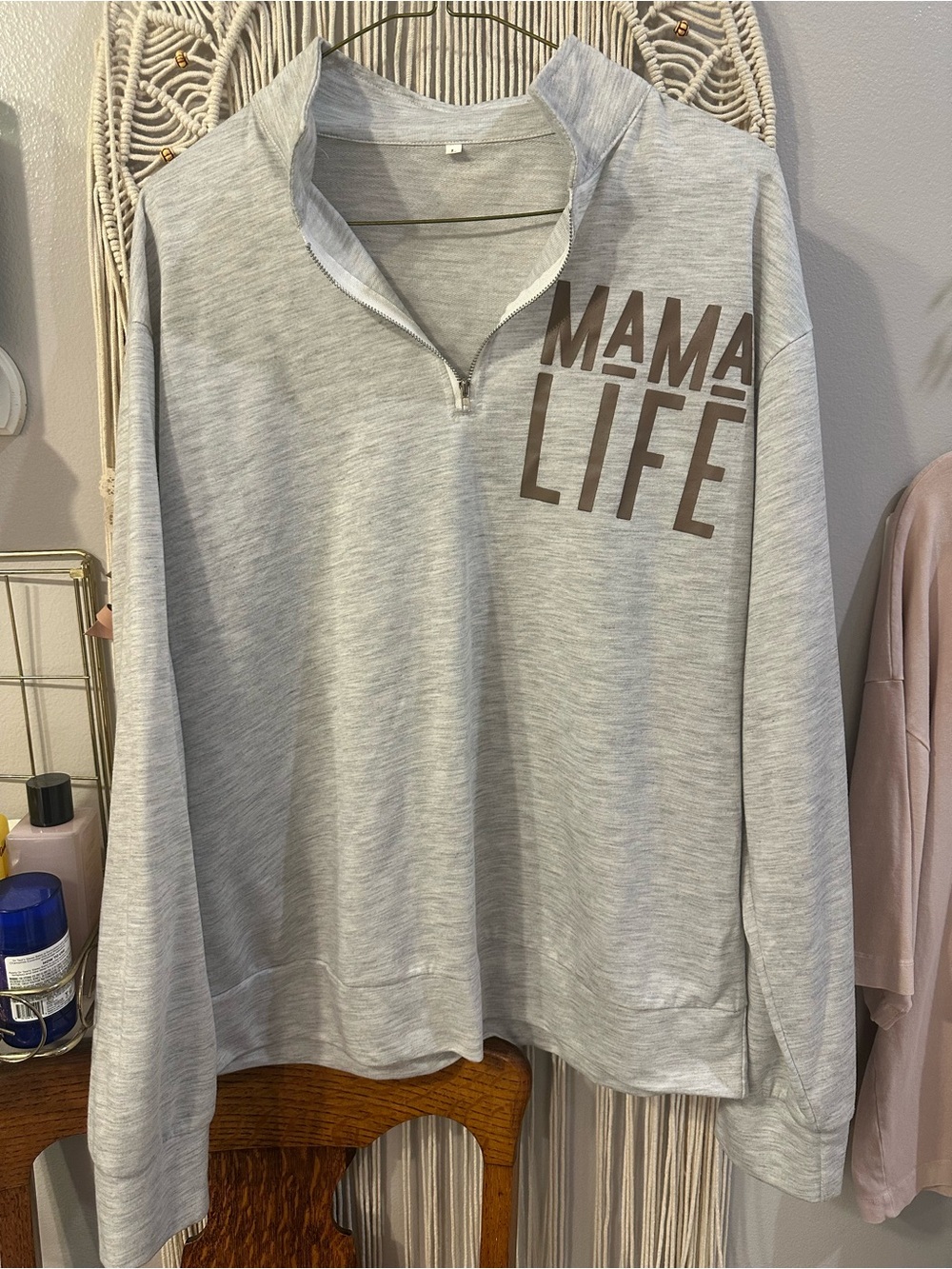 Mama Life Grey Pullover Zip-Top